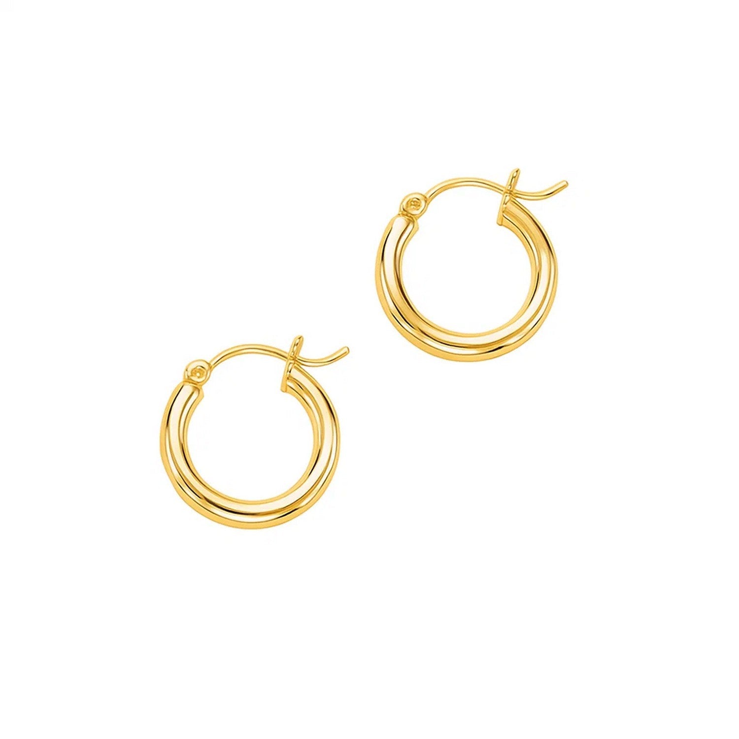 14k Yellow Gold Polished Hoop Earrings (3x15mm) in a sleek high-contrast midnight luxury editorial style